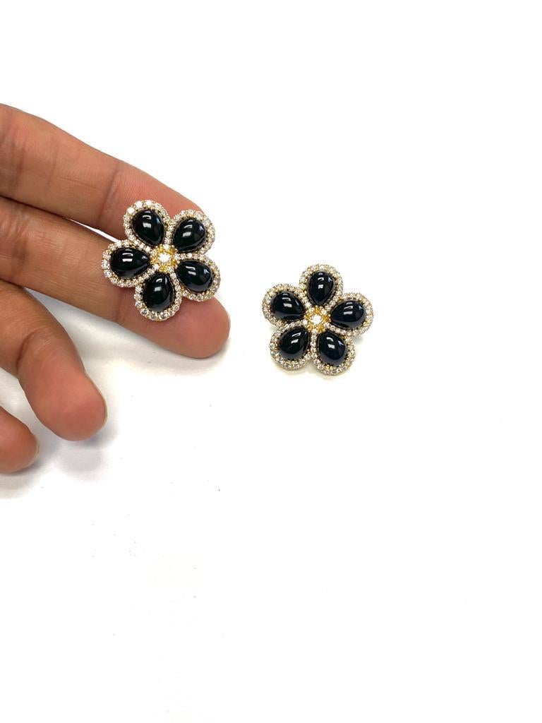 Pear Cut Goshwara Pear Onyx Cluster And Diamond Earrings