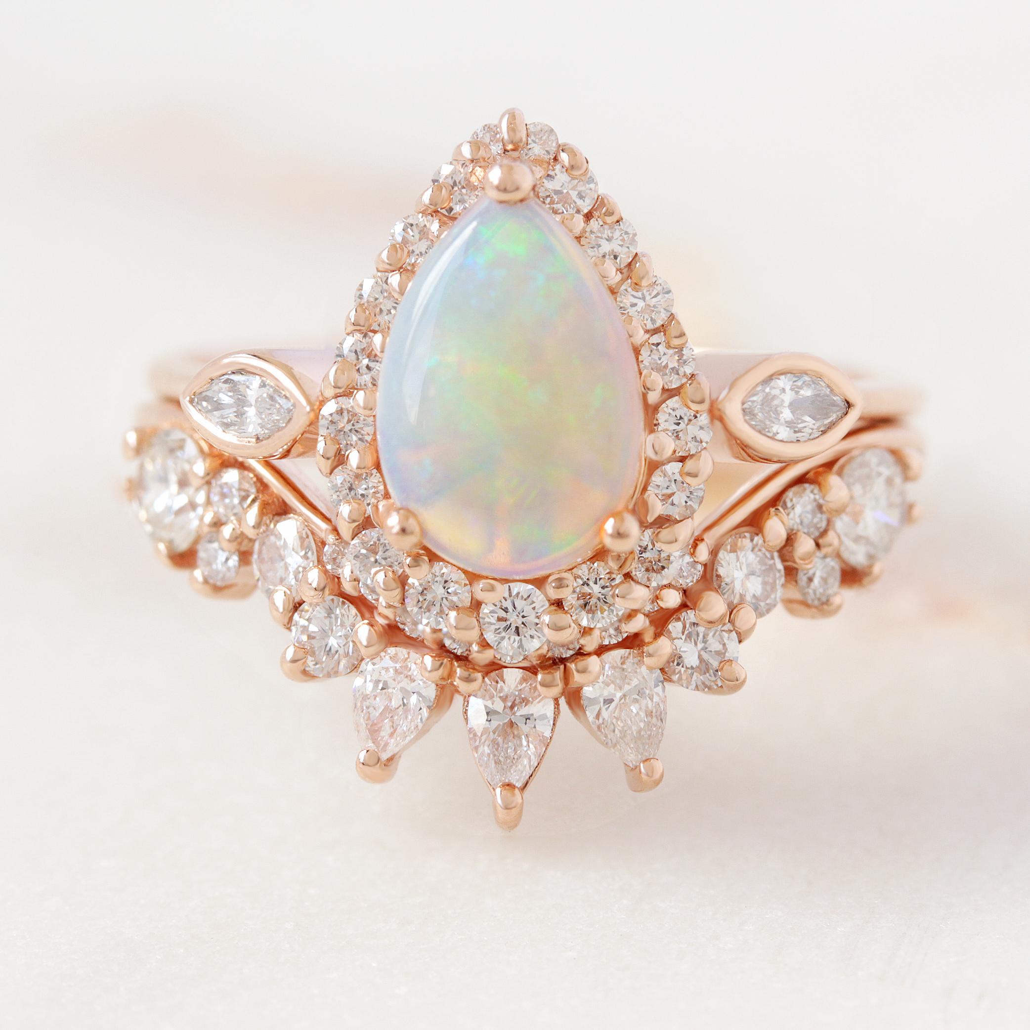 Women's Pear Opal and Diamond Halo Unique Victorian Vintage Inspired Engagement Ring Zoe