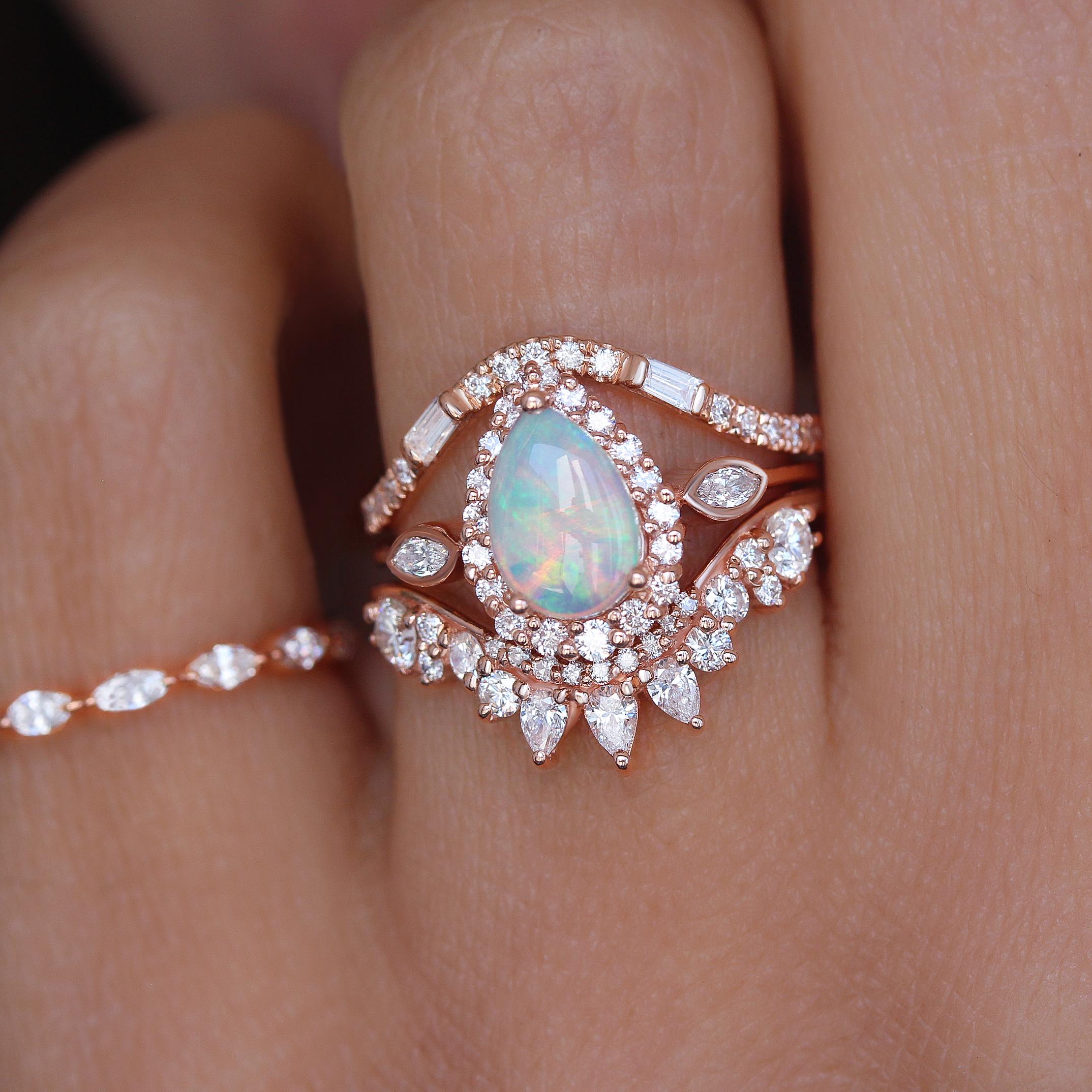 Pear Opal and Diamond Halo Unique Victorian Vintage Inspired Engagement Ring Zoe In New Condition In Hertsliya, IL