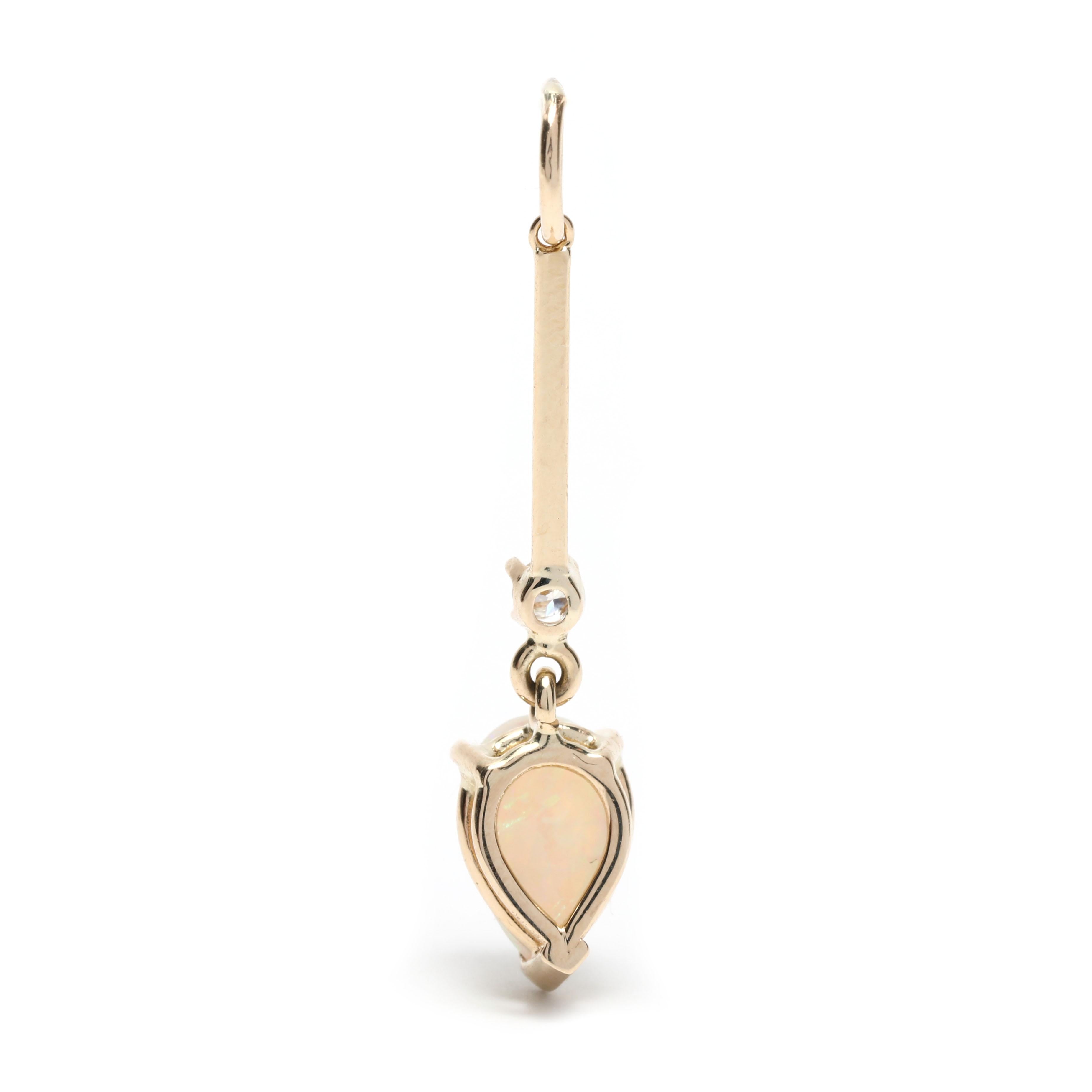 Pear Cut Pear Opal Diamond Dangle Charm, 14K Yellow Gold, Length 1.25 Inch