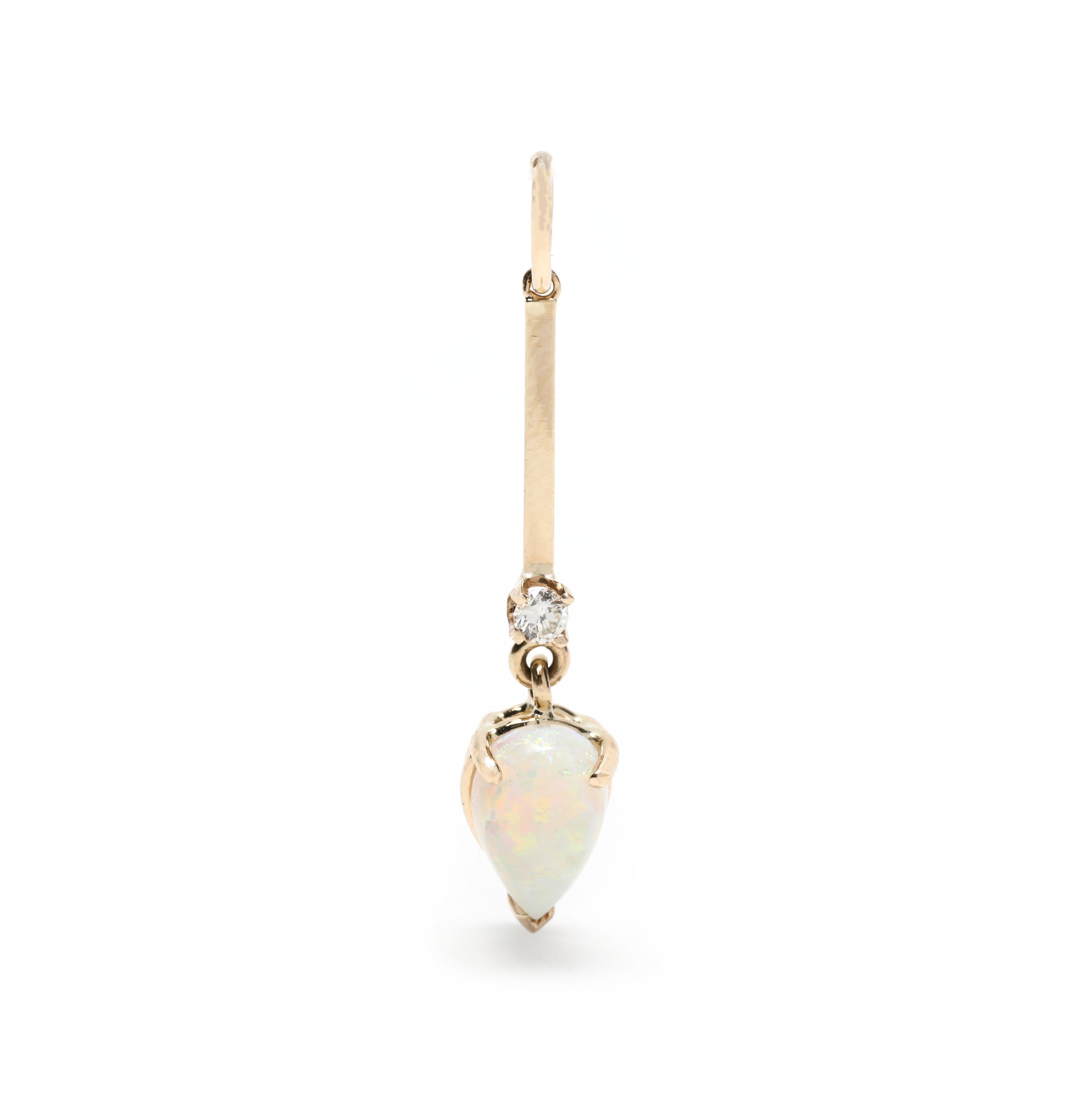 Pear Opal Diamond Dangle Charm, 14K Yellow Gold, Length 1.25 Inch In Good Condition In McLeansville, NC
