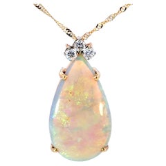 Collar de diamantes con ópalo en forma de pera, de oro amarillo de 14K