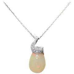 Pear Opal Diamonds 18 Karat White Gold Pendant Necklace