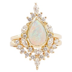 Pear Opal Unique Engagement Ring, Matching Diamond Band, Two Ring Set - Eva