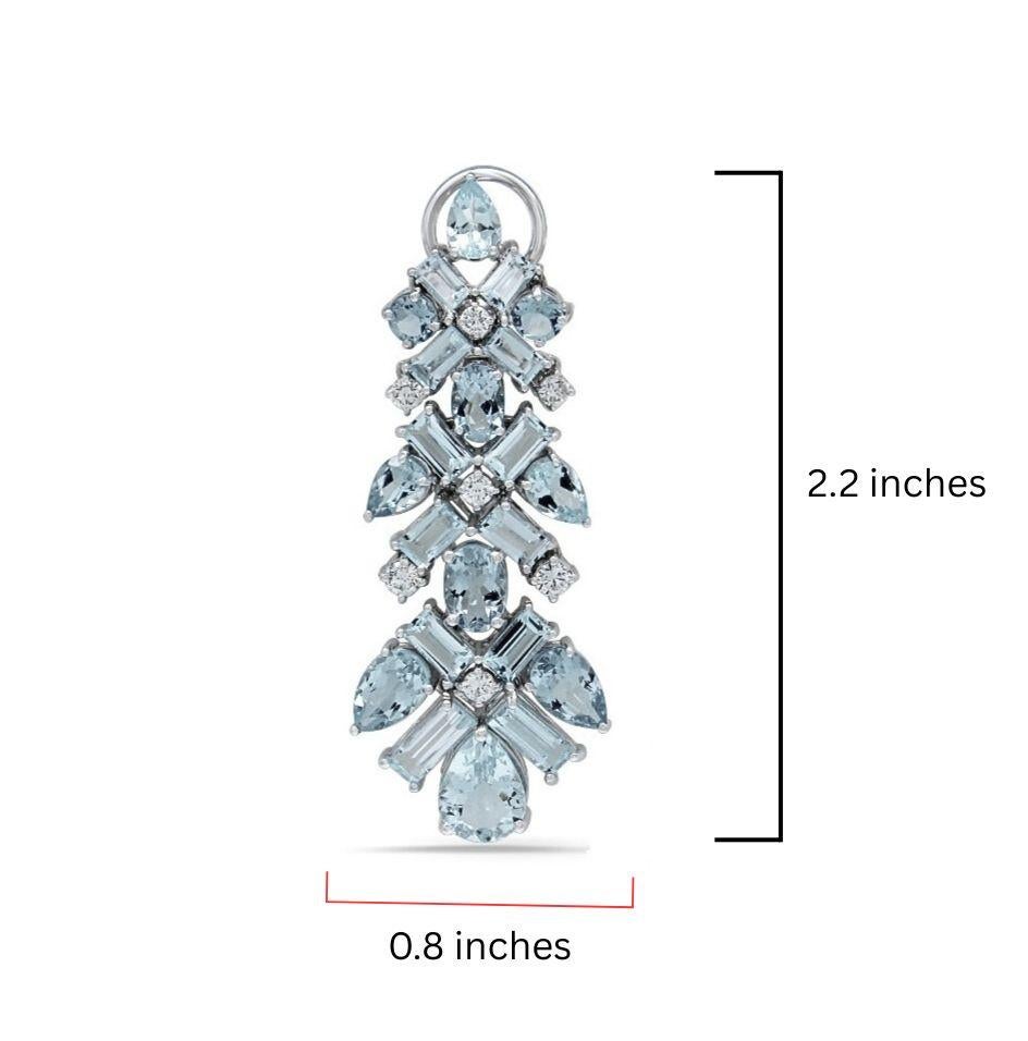 Pendientes de gota de aguamarina y diamantes pera, oval y baguette en oro blanco de 18 quilates Corte oval en venta