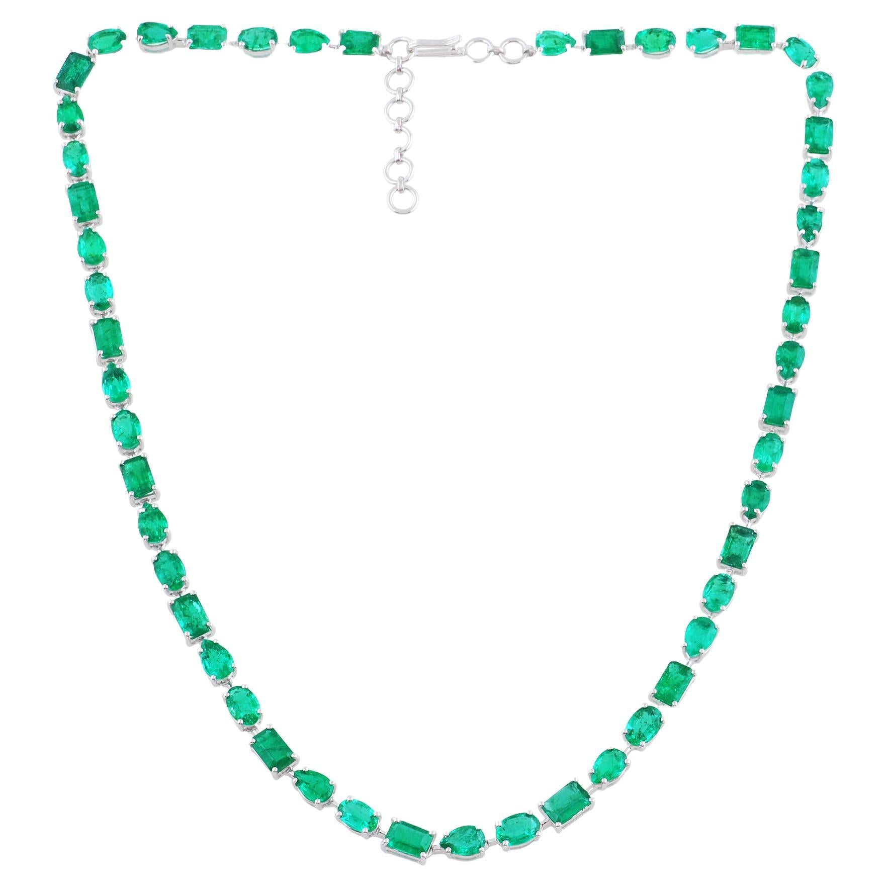 Pear Oval Emerald Cut Natural Emerald Necklace 14 Karat White Gold Fine Jewelry