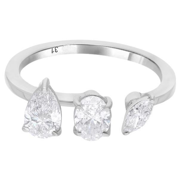 Pear Oval & Marquise Diamond Cuff Ring 14 Karat White Gold Handmade Fine Jewelry