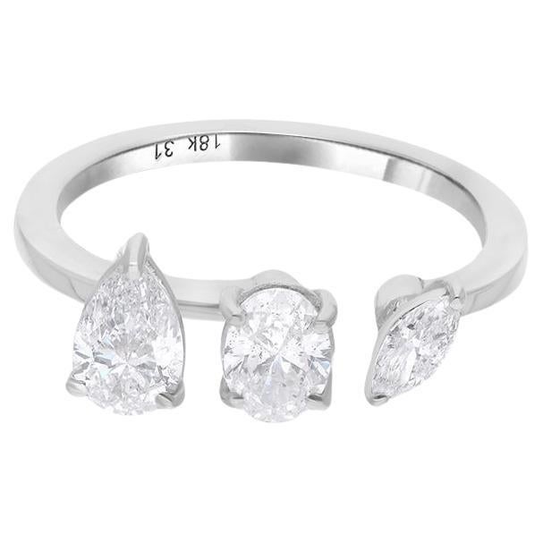 Bague manchette poire ovale et diamant marquise en or blanc 18 carats fait main Fine Jewelry