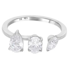 Pear Oval & Marquise Diamond Cuff Ring 18 Karat White Gold Handmade Fine Jewelry