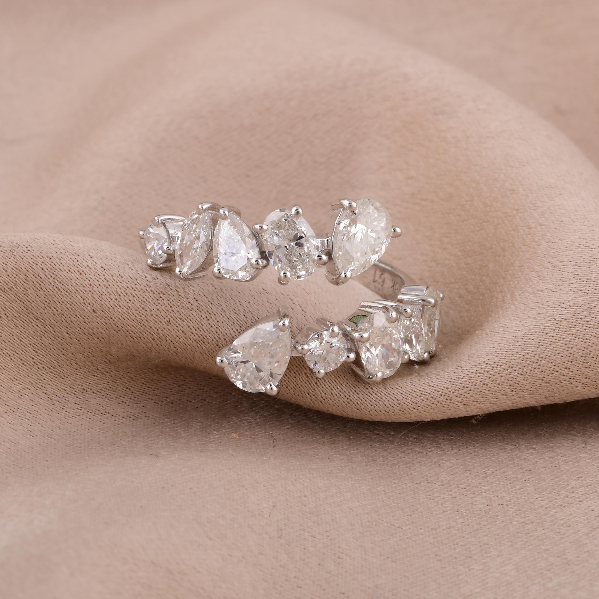 Women's Pear Oval & Marquise Shape Diamond Wrap Ring 14 Karat White Gold Fine Jewelry For Sale