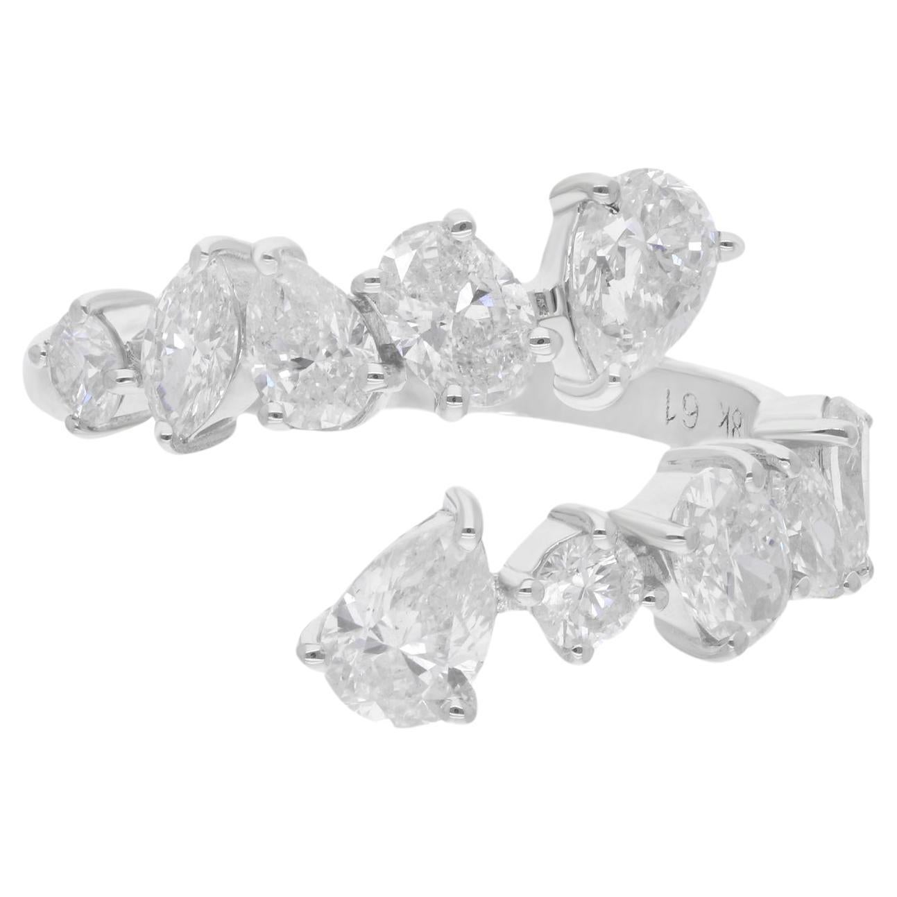 Pear Oval & Marquise Shape Diamond Wrap Ring 18 Karat White Gold Fine Jewelry