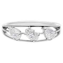 Bague à trois pierres en or blanc 18k avec diamant naturel SI/H de forme ovale de poire Tous les tarifs ont été payés