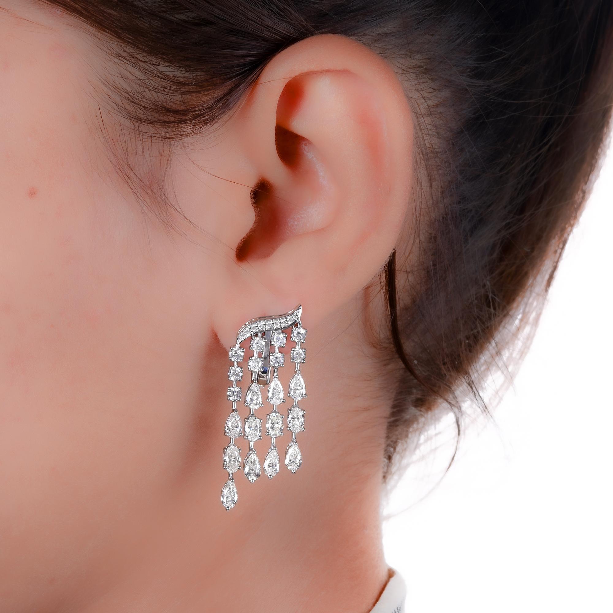 Modern Pear Oval & Round Diamond Chandelier Earrings 14 Karat White Gold Fine Jewelry For Sale