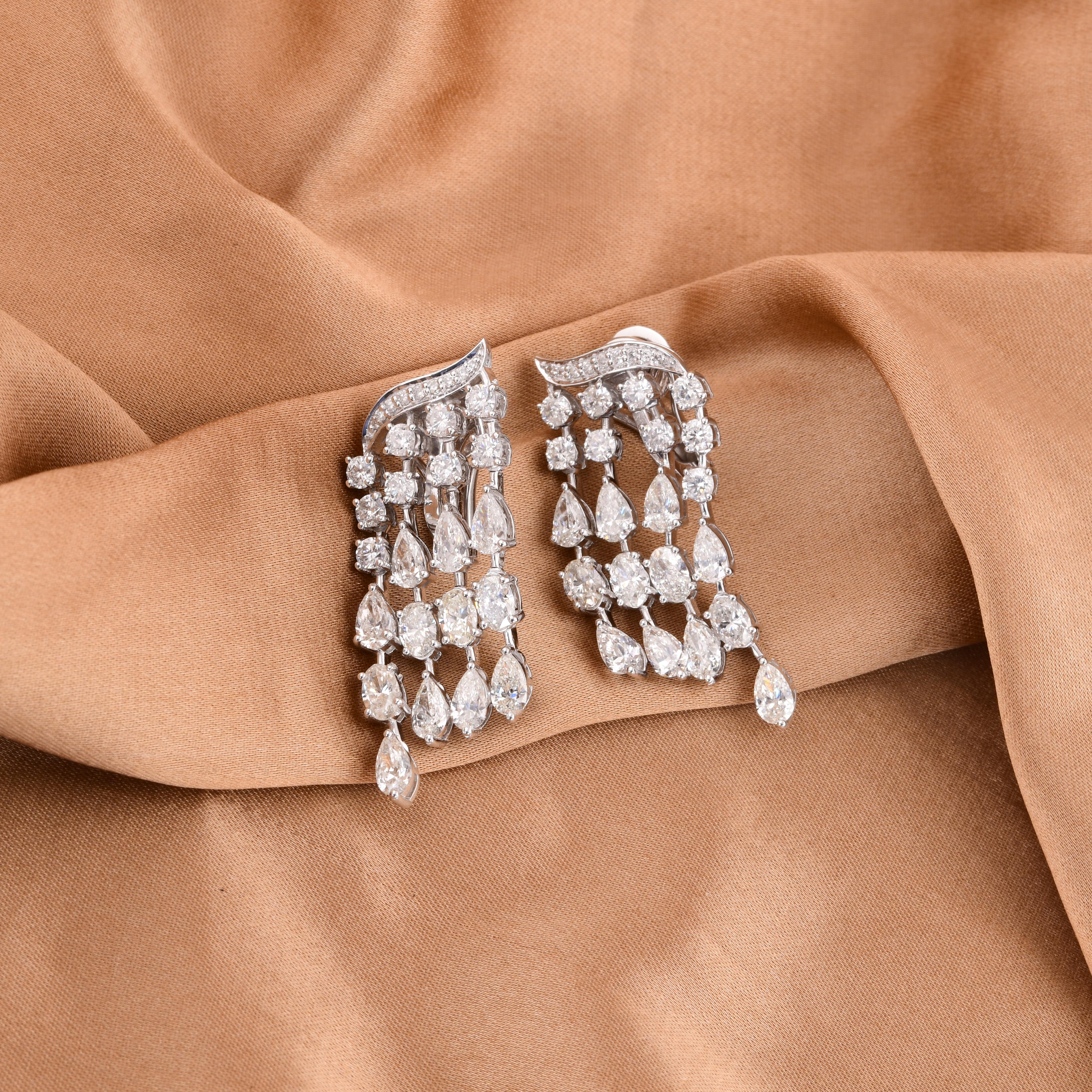 Pear Cut Pear Oval & Round Diamond Chandelier Earrings 14 Karat White Gold Fine Jewelry For Sale