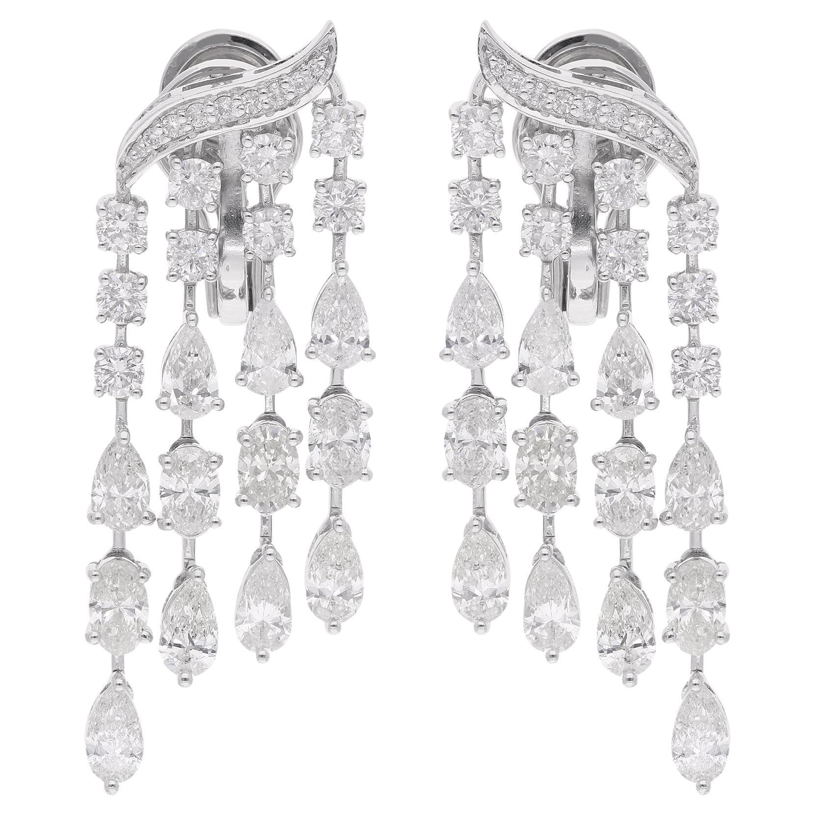 Pear Oval & Round Diamond Chandelier Earrings 14 Karat White Gold Fine Jewelry For Sale