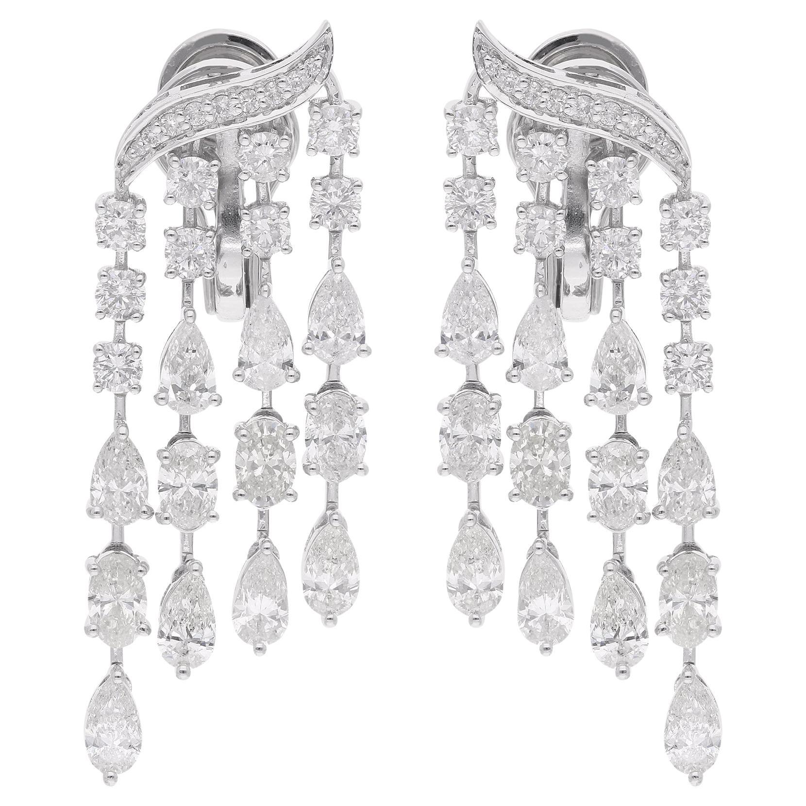 Pear Oval & Round Diamond Chandelier Earrings 14 Karat White Gold Fine Jewelry