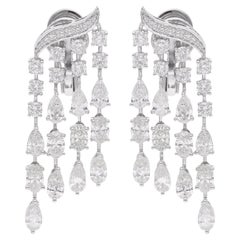 Pear Oval & Round Diamond Chandelier Earrings 14 Karat White Gold Fine Jewelry