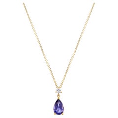 Pear Pendant Mini Necklace in 18Kt Yellow Gold with Iolite and Diamond Easy Wear