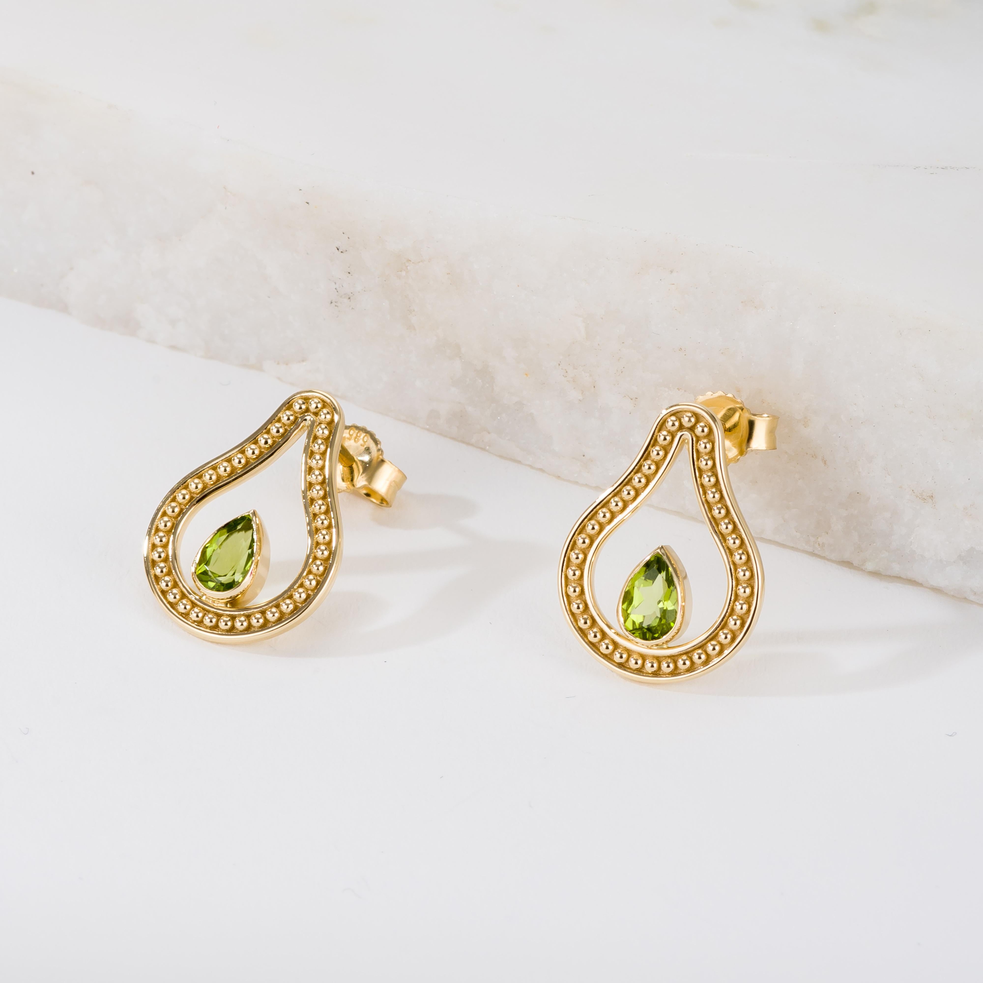 Pear Cut Pear Peridot Gold Byzantine Earrings For Sale