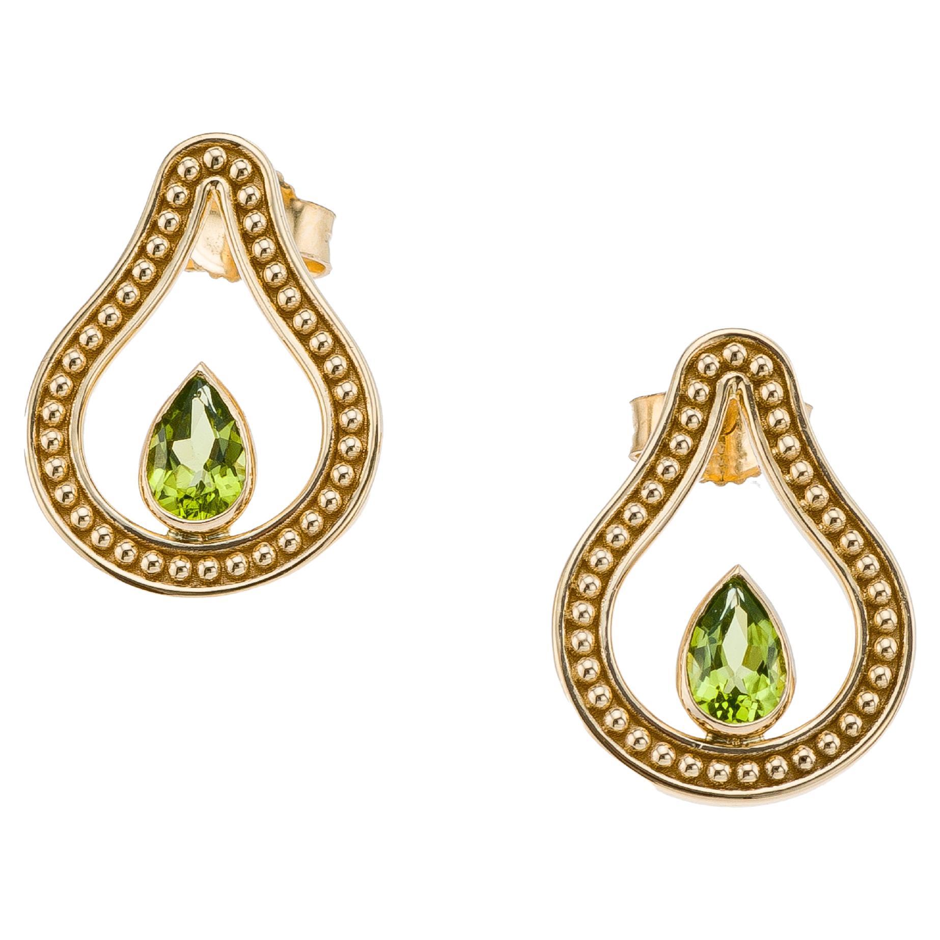 Pear Peridot Gold Byzantine Earrings