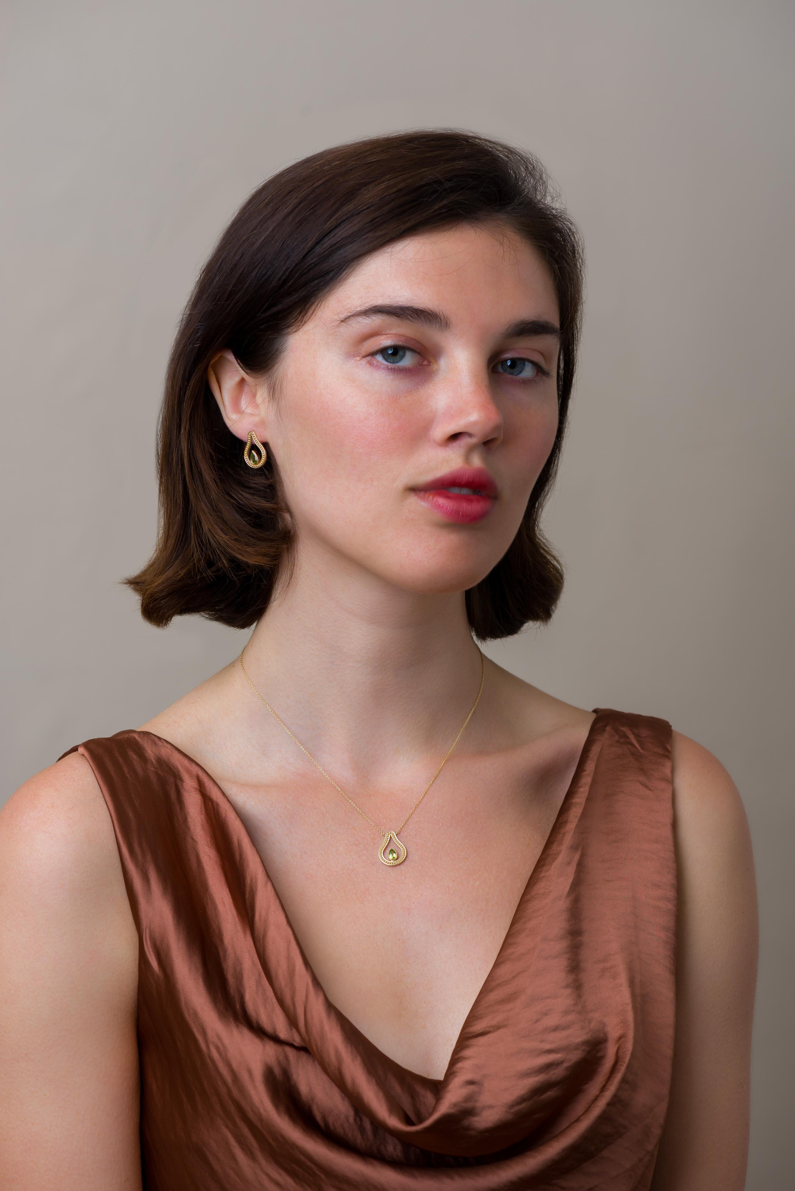 Women's Pear Peridot Gold Byzantine Pendant For Sale