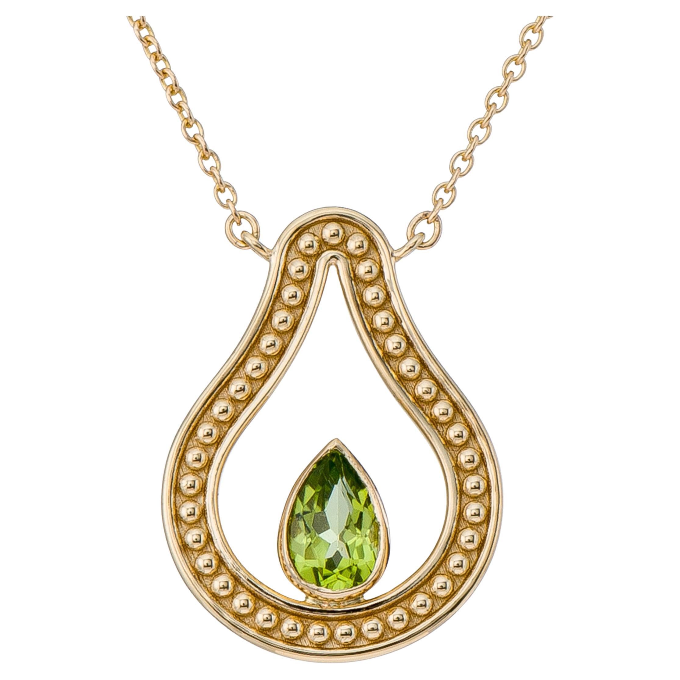 Pear Peridot Gold Byzantine Pendant For Sale