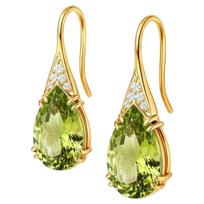 Pear Peridot silver, gold earrings