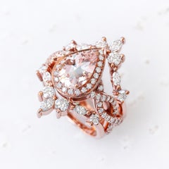 Pear Pink Morganite Twist Shank Band Engagement Ring & "Iceland" Ring Guard