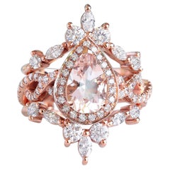 Pear Pink Morganite Twist Shank Band Engagement Ring & "Iceland" Ring Guard
