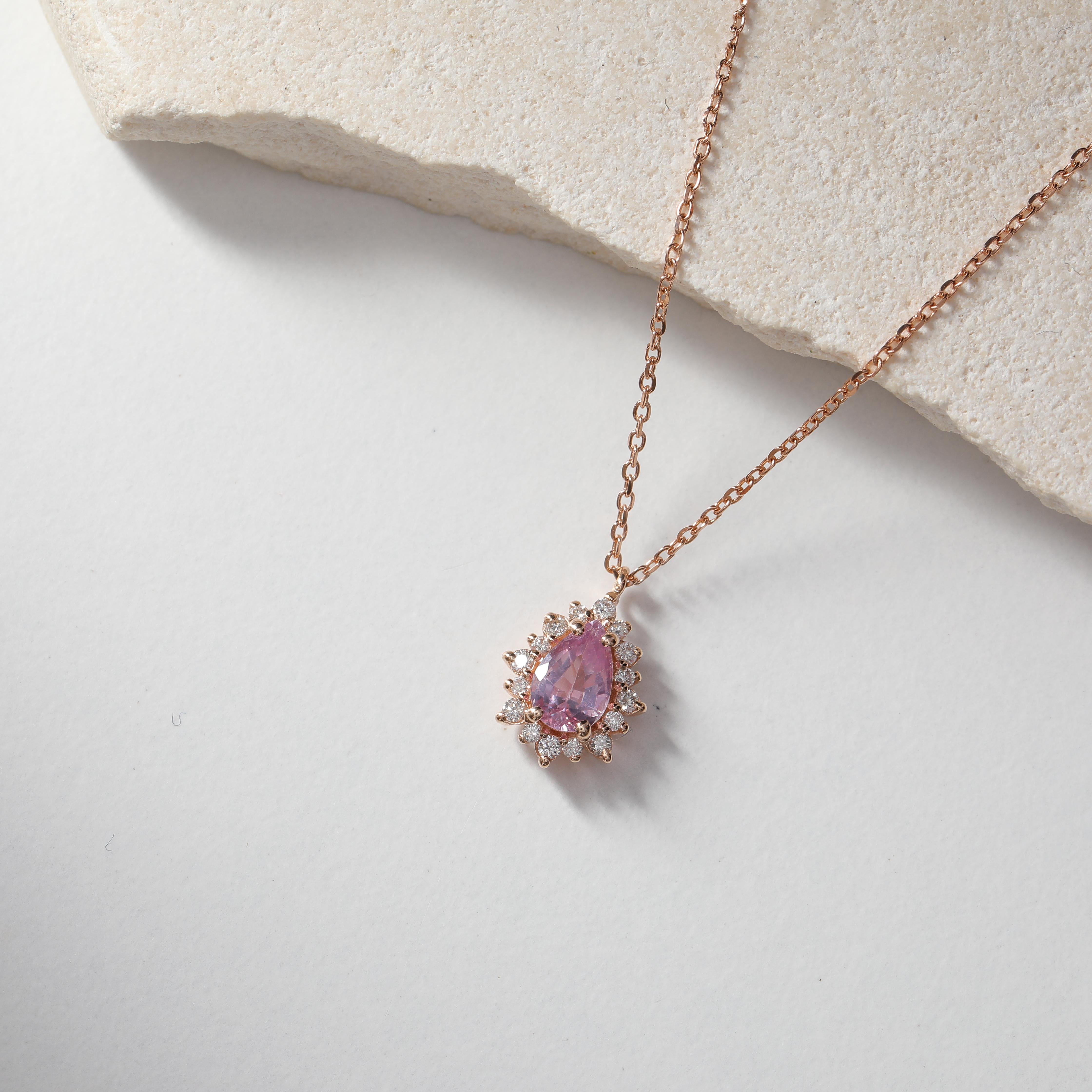Birne Pink Saphir und Diamant Halskette im Zustand „Neu“ im Angebot in Fatih, 34