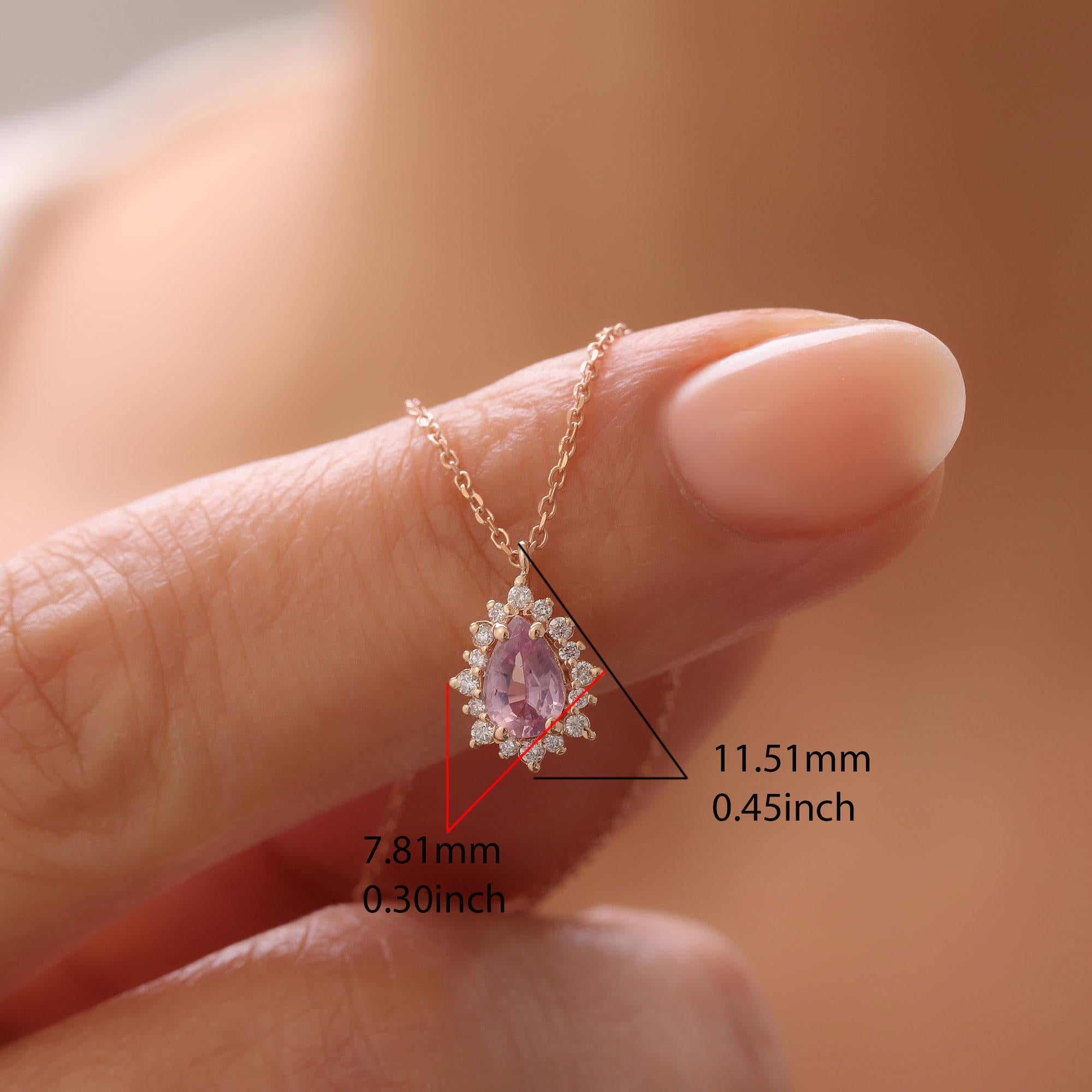 Birne Pink Saphir und Diamant Halskette Damen im Angebot