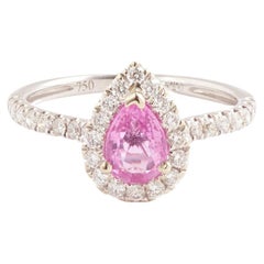 Pear Pink Sapphire Diamonds 18 Carats White Gold Ring
