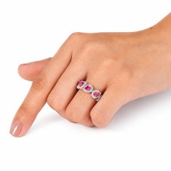 2.66 carat Pear-Cut Natural Ruby Diamond Halo Half Eternity Ring, 14k White Gold