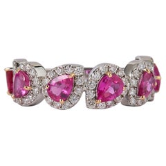 Pear Pink Sapphire Natural Diamond Eternity Ring in 14k Solid Gold (Certified)