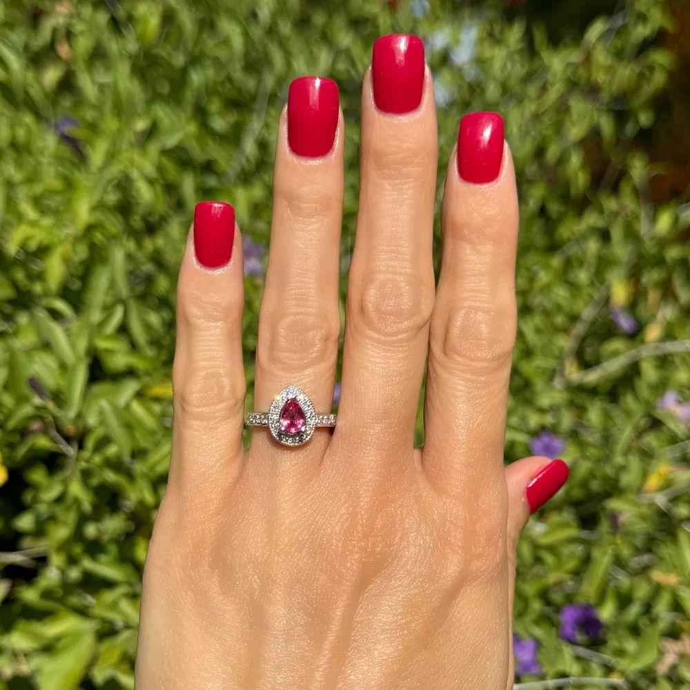 Modernist Pear Pink Spinel and RBC Diamond Gold Vintage Cocktail Ring For Sale