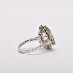 Pear Prasiolite and Diamond Halo Ring in 18 Carat White Gold