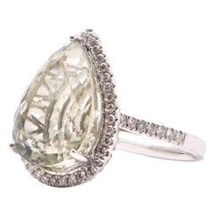 Pear Prasiolite and Diamond Halo Ring in 18 Carat White Gold