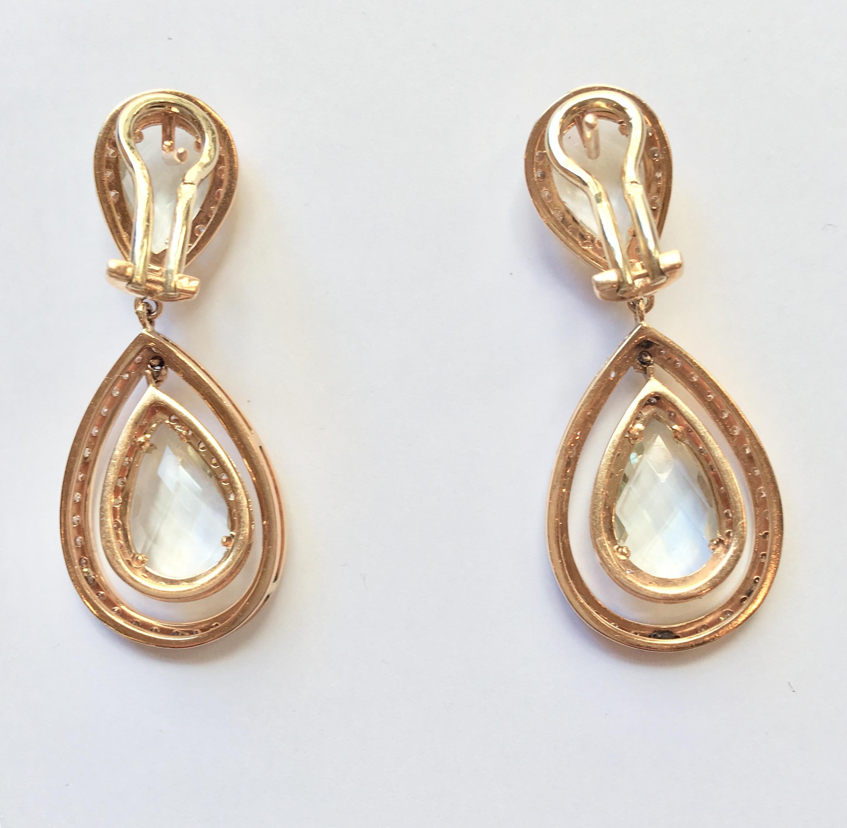 Pear Quartz Drops and Diamonds 18 Karat Yellow Gold Earrings In New Condition In Paris, FR