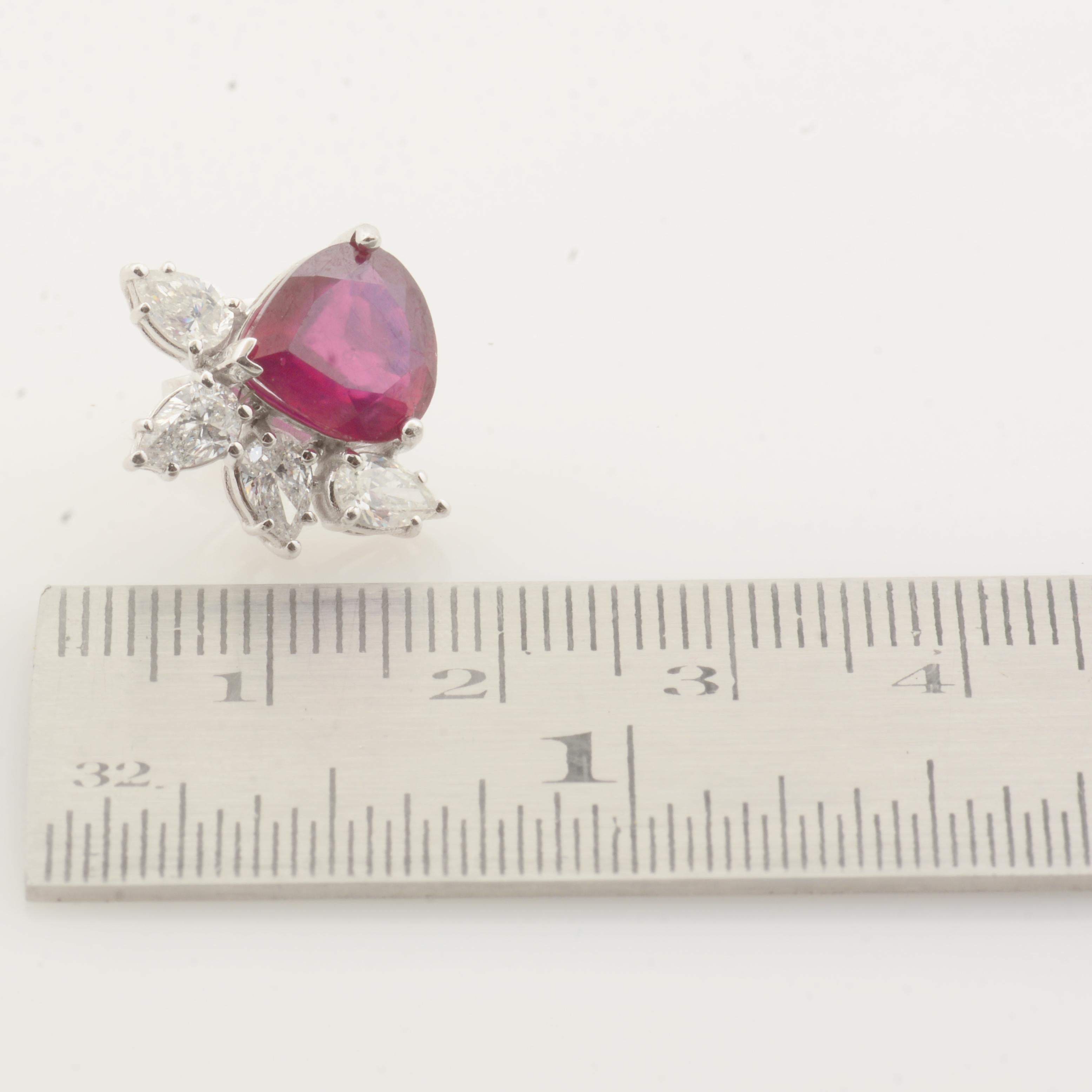 Pear Cut Pear Red Processed Gemstone Stud Earrings Diamond 14k White Gold Fine Jewelry For Sale