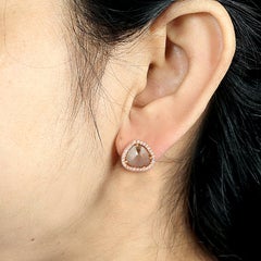 Pear Rose-Cut Diamond Halo Stud Earrings In 18K Rose Gold