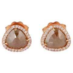 Pear Rose-Cut Diamond Halo Stud Earrings In 18K Rose Gold