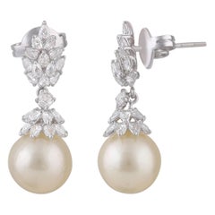 Pear Rose Cut Diamonds and Pearls Dangling Earrings in 18 Karat Gold