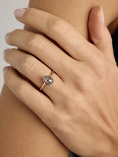 Pear Rose Cut Salt-and-Pepper Diamond Yellow Gold Engagement Ring, 1.74 Carat