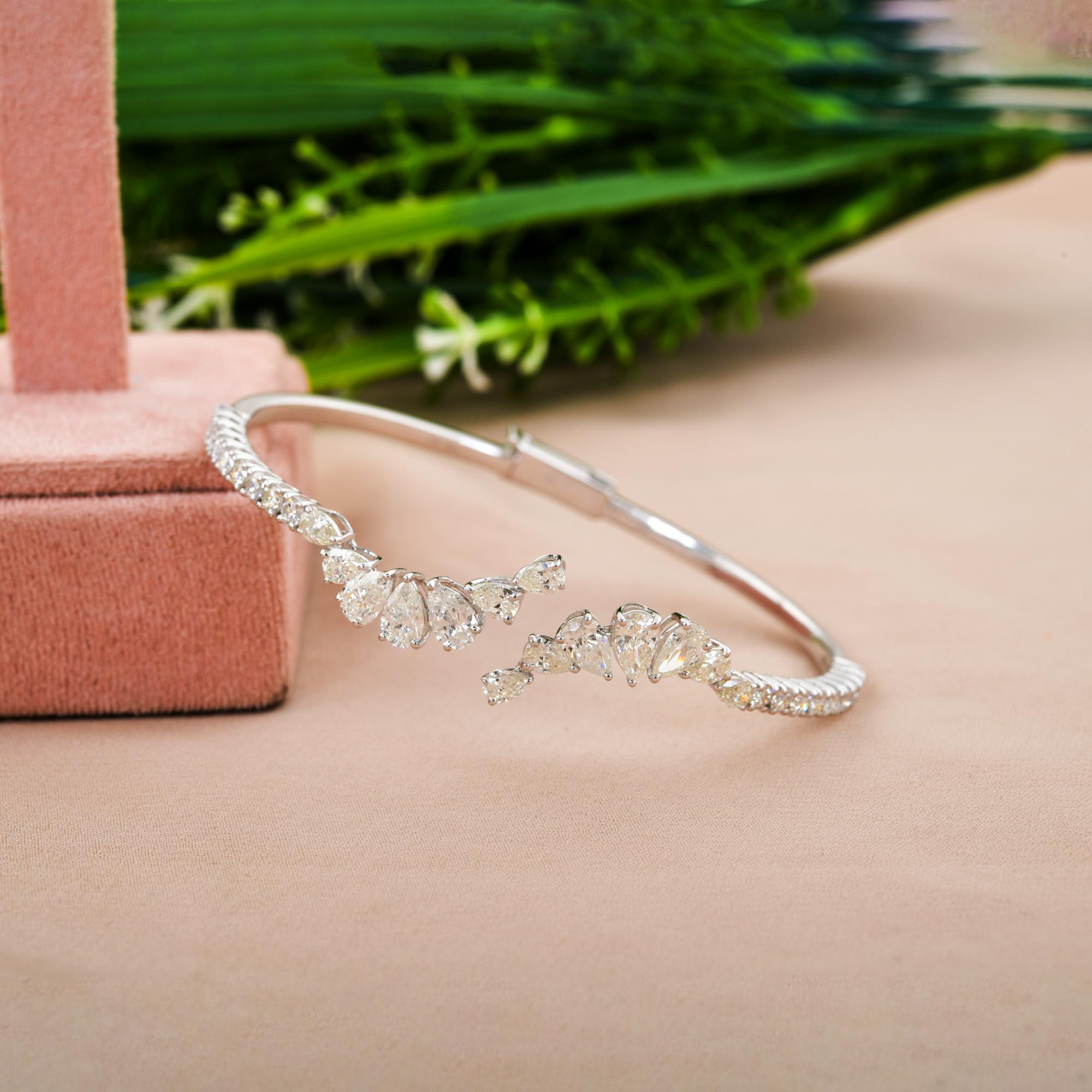 Pear Round 3.87 Ct SI/H Natural Diamond Open Cuff Bracelet 14k White Gold In New Condition For Sale In Diera, Dubai