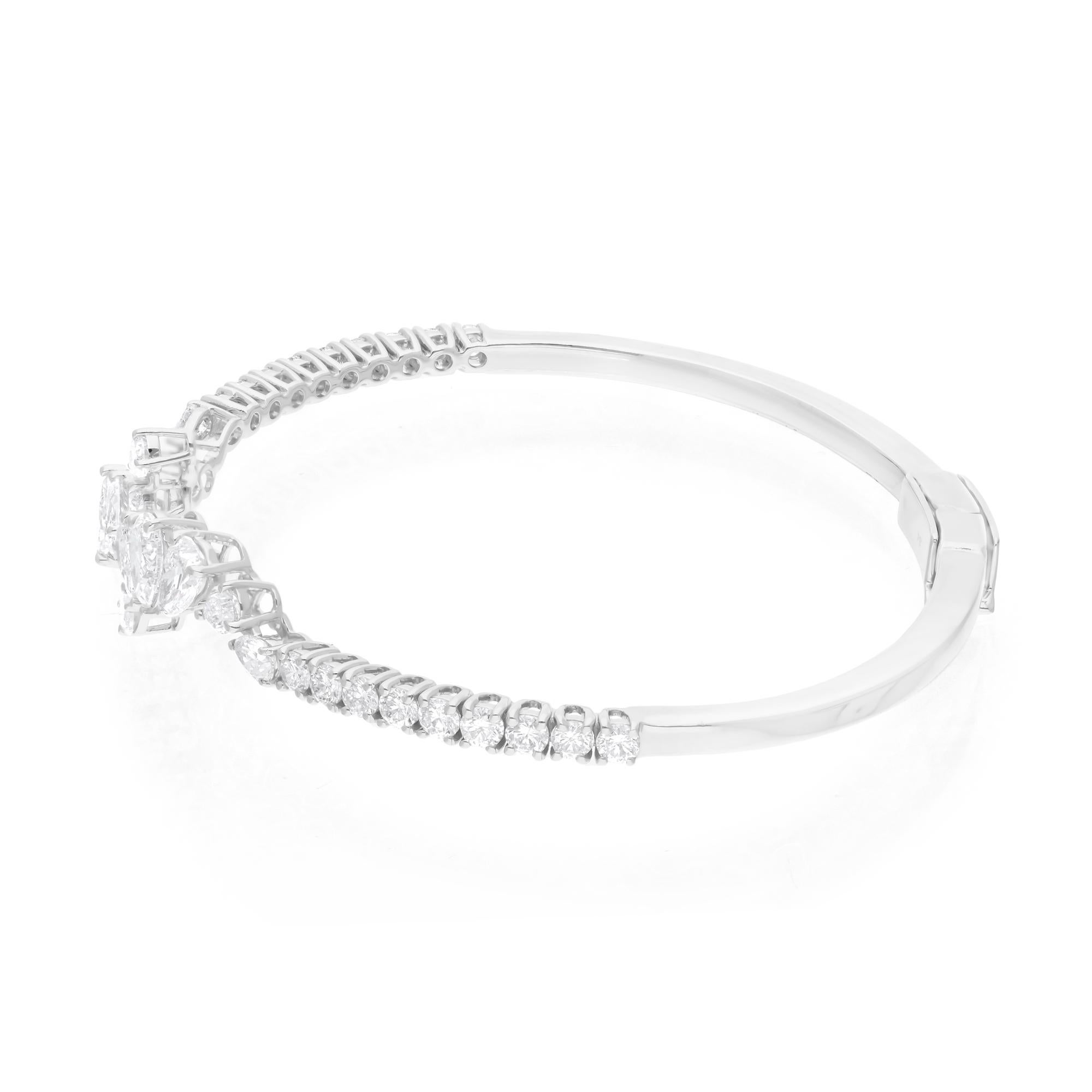 Women's Pear Round 3.87 Ct SI/H Natural Diamond Open Cuff Bracelet 14k White Gold For Sale