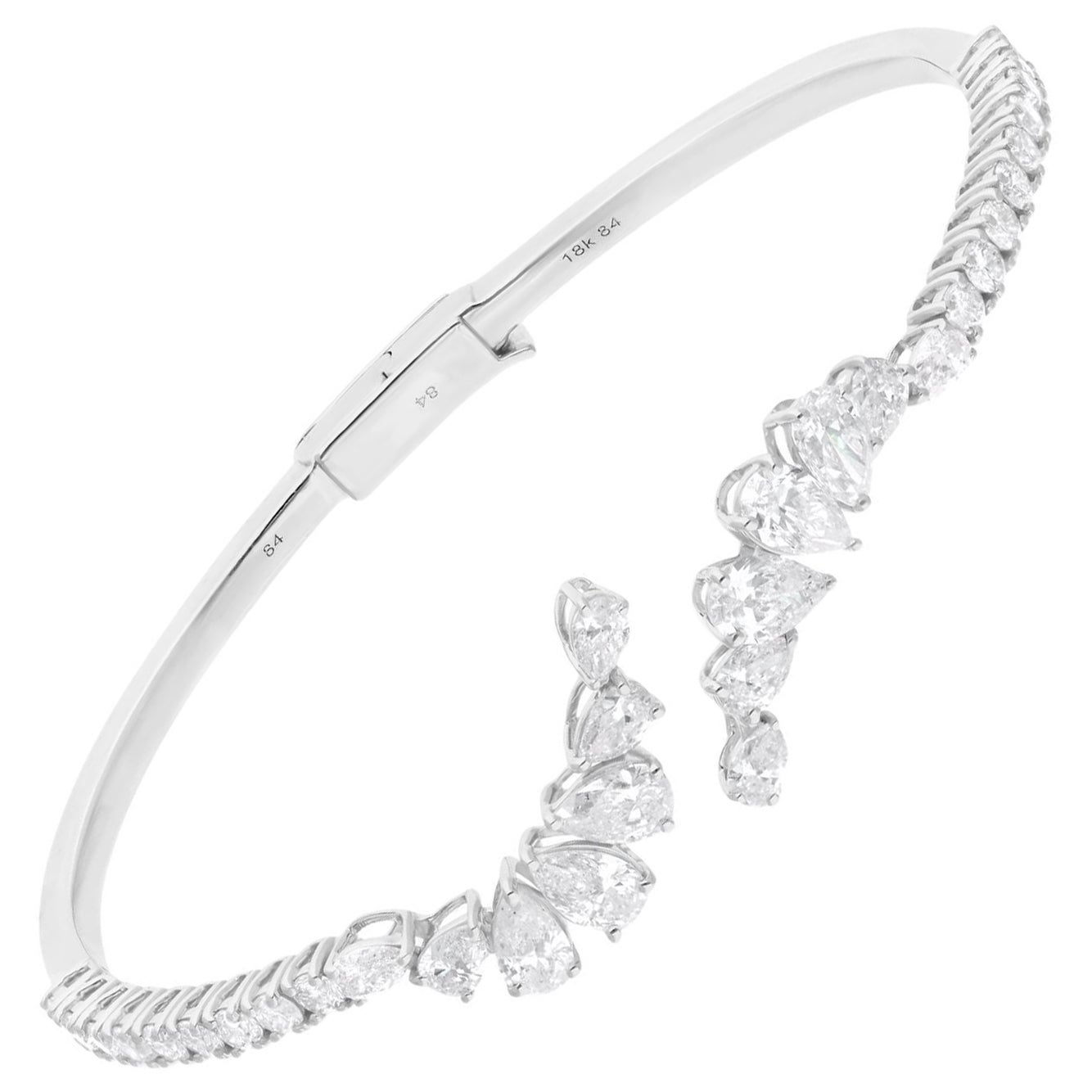 Bracciale aperto con diamanti naturali a forma di pera da 3,87 carati SI/H in oro bianco 14 carati