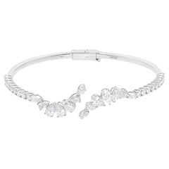 Pear Round 3.87 Ct SI/H Natural Diamond Open Cuff Bracelet 18k White Gold