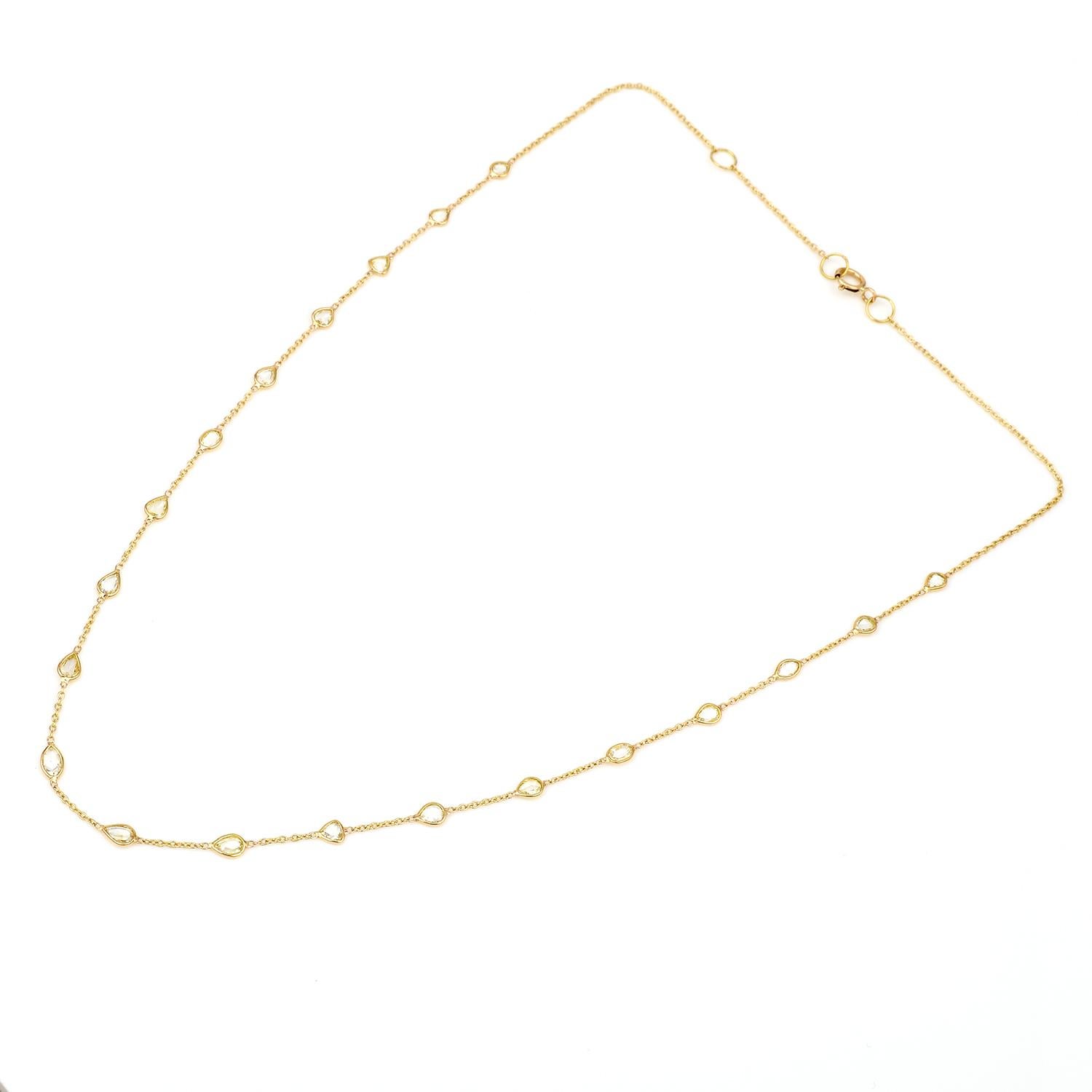 Rose Cut Pear, Round, and Oval 1.25 Carats Diamond Rose-Cut Necklace, 18k Yellow Gold