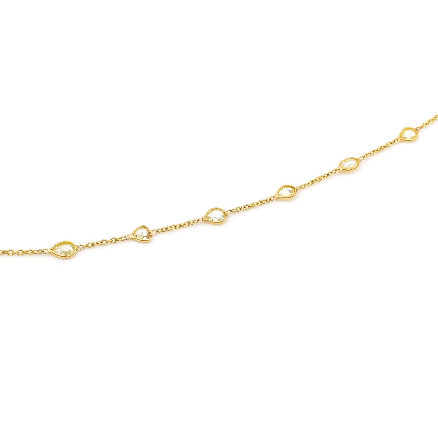 Pear, Round, and Oval 1.25 Carats Diamond Rose-Cut Necklace, 18k Yellow Gold In New Condition In New York, NY
