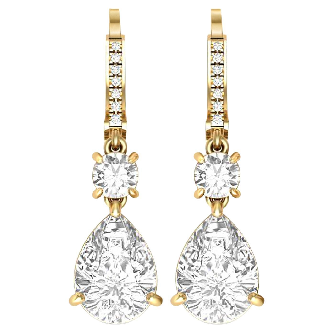 Moissanit im Birnen- und Rundschliff Vintage-Moissanit-Ohrringe aus 14 Gold. im Angebot